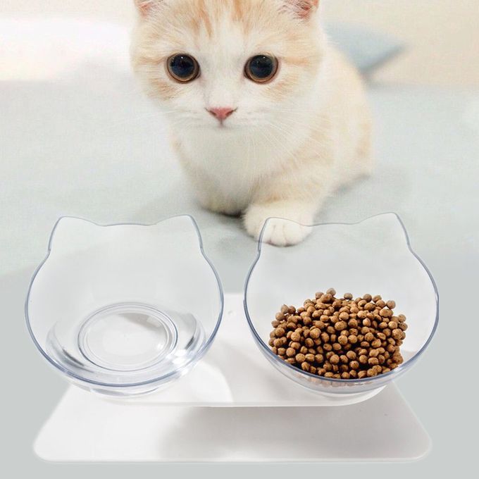Cat Double Bowl Non-slip Pet Basin Cat Food Bowl Cervical Spine Protector Transparent