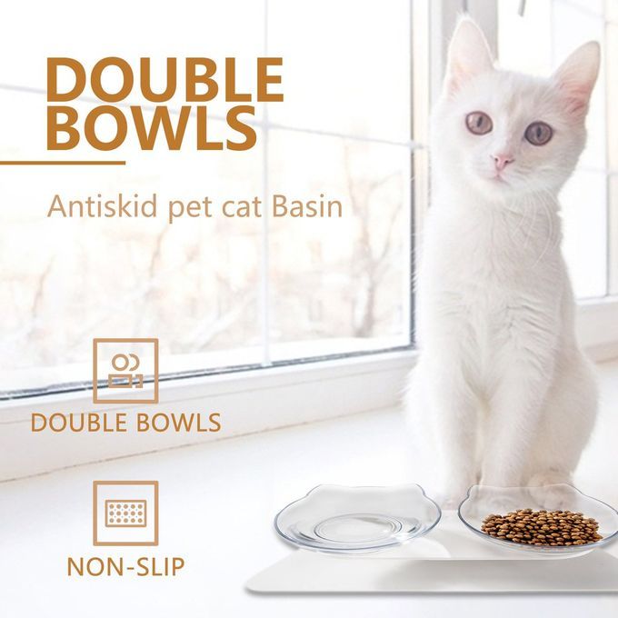 Cat Double Bowl Non-slip Pet Basin Cat Food Bowl Cervical Spine Protector Transparent