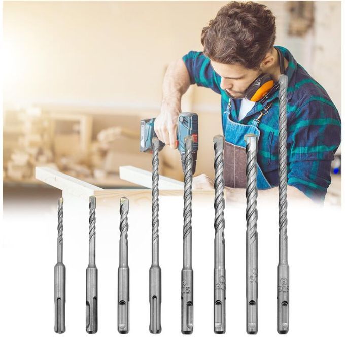 8pcs/set 2 Pits 2 Slots SDS Shank Rotary Hammer Impact Drill Bit Electric Hammer SDS PLUS Drill Bits