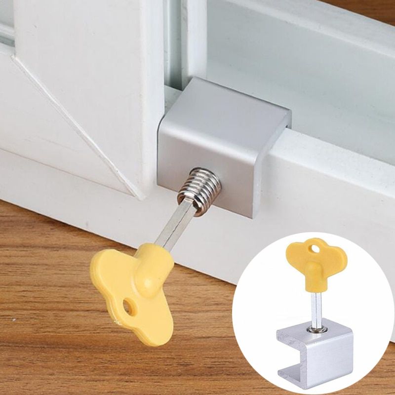 1 Set Adjustable Sliding Window Locks Stop Aluminum Alloy Door Frame Security
