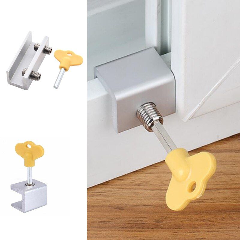 1 Set Adjustable Sliding Window Locks Stop Aluminum Alloy Door Frame Security