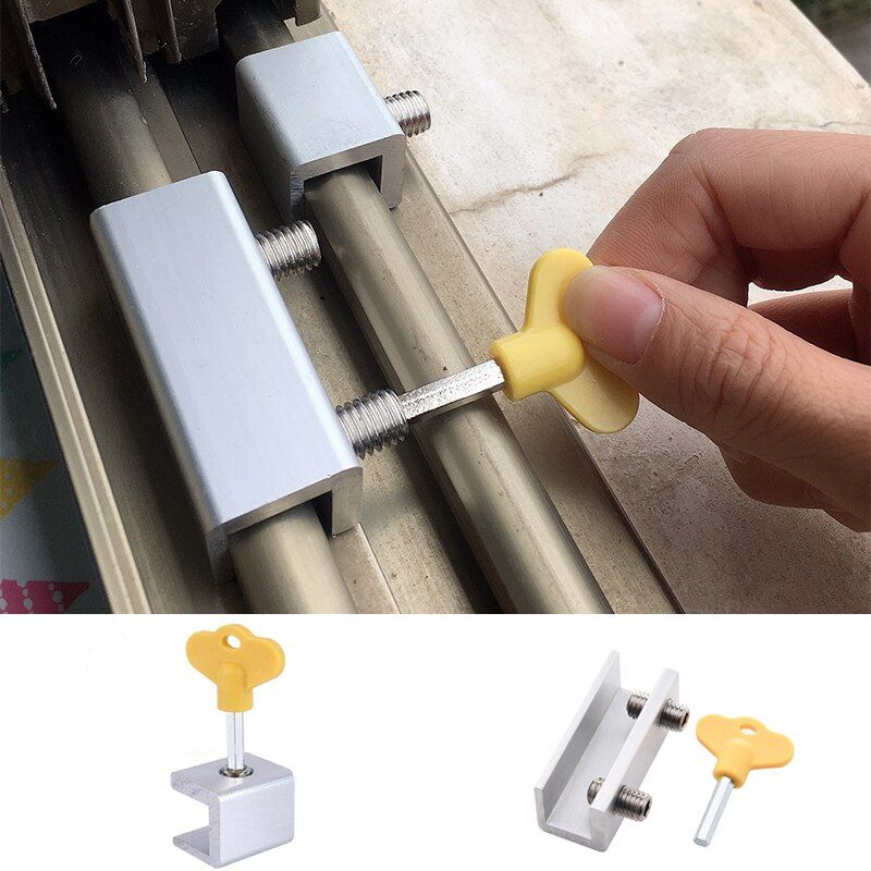1 Set Adjustable Sliding Window Locks Stop Aluminum Alloy Door Frame Security