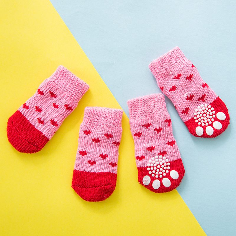 4PcsSet Winter Cartoon Anti-Slip Pet Dog Socks Small Cat