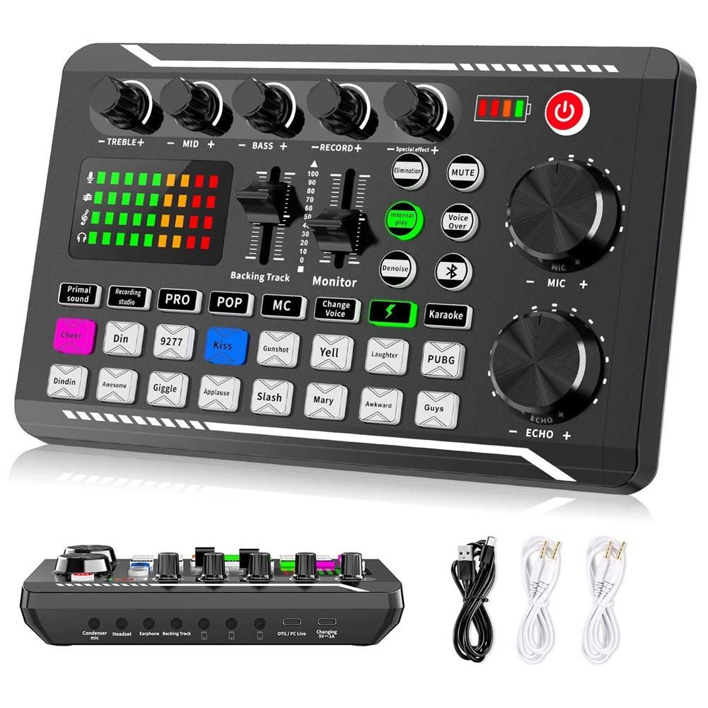 F998 Live Sound Card Audio Mixer Podcast Voice Changer for Board for Microphone Karaoke