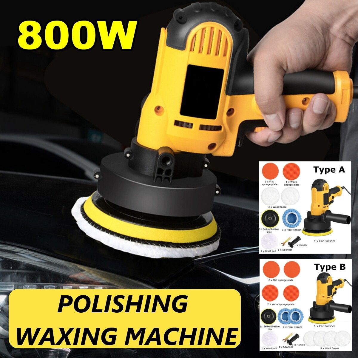 800W Polisher Car Sander Buffer Polishing Machine Kit Variable Speed Machine EU PLUG -9 Piece Set