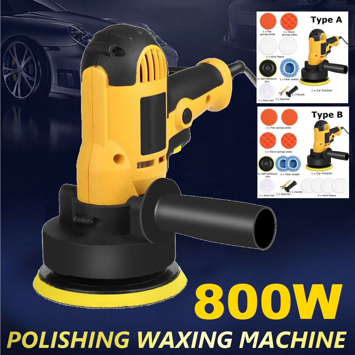 800W Polisher Car Sander Buffer Polishing Machine Kit Variable Speed Machine EU PLUG -9 Piece Set
