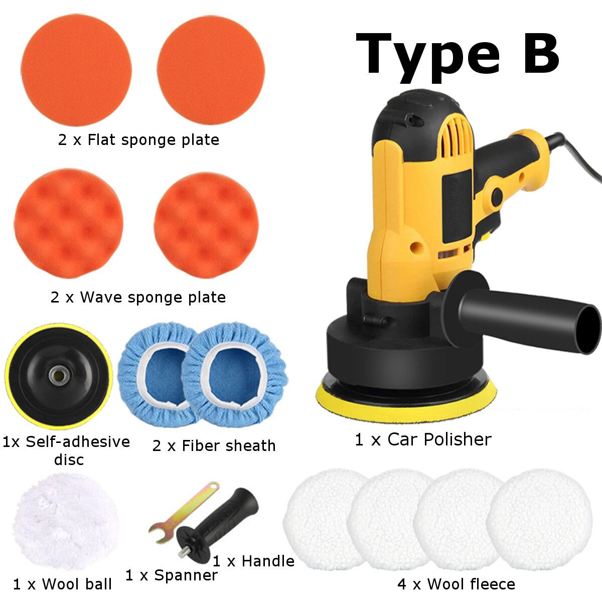 800W Polisher Car Sander Buffer Polishing Machine Kit Variable Speed Machine EU PLUG -9 Piece Set