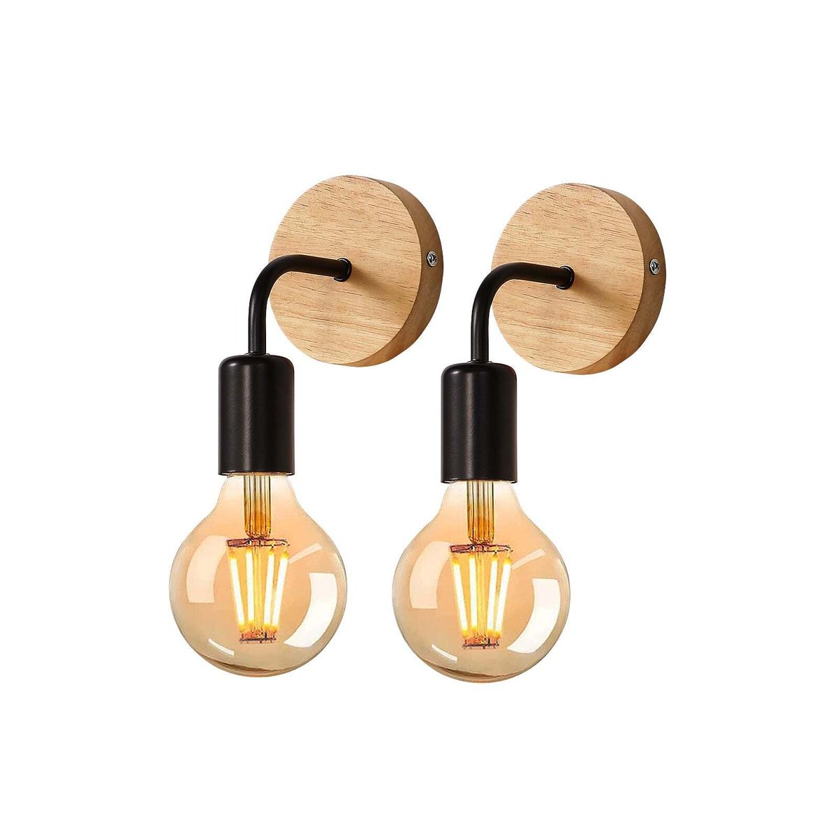 Industrial Indoor Wall Sconce 2 Pack, Metal Wood Wall Lamp