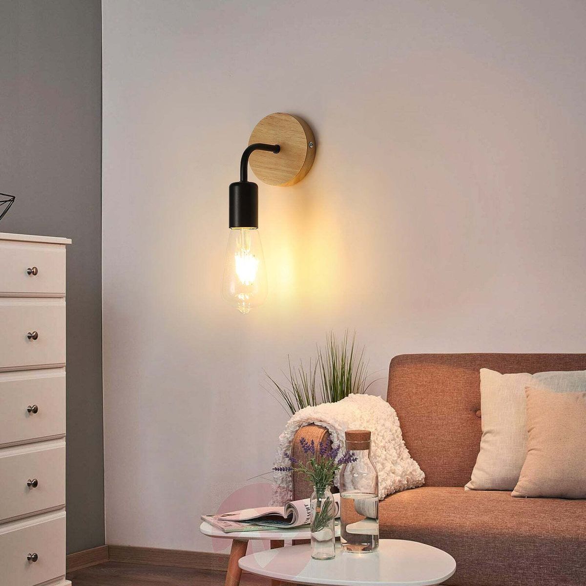 Industrial Indoor Wall Sconce 2 Pack, Metal Wood Wall Lamp