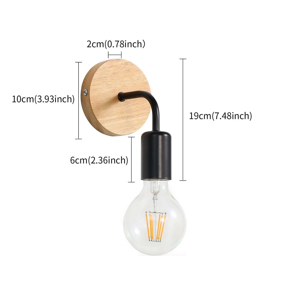 Industrial Indoor Wall Sconce 2 Pack, Metal Wood Wall Lamp