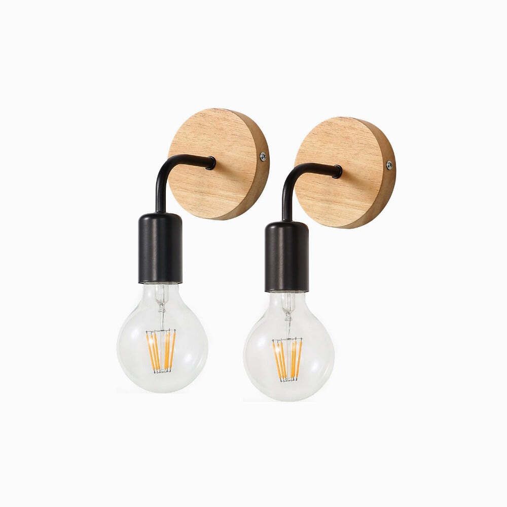 Industrial Indoor Wall Sconce 2 Pack, Metal Wood Wall Lamp