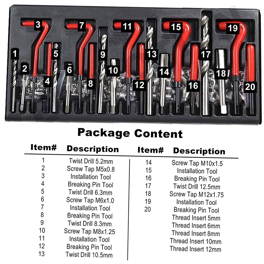 131Pcs Stripped Thread Rethread Helicoil Repair Kit Set