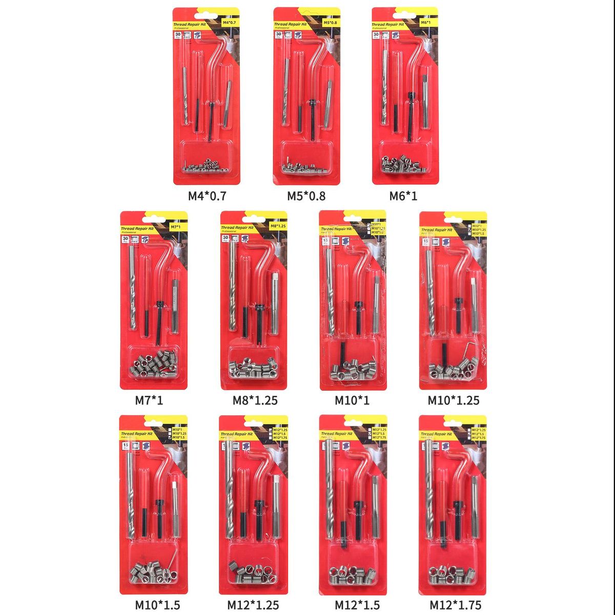 15Pcs Metric Thread Repair Insert Kit M5 M6 M8 M10 M12 M14 Helicoil Car Pro Coil Tool   M12 * 1.75