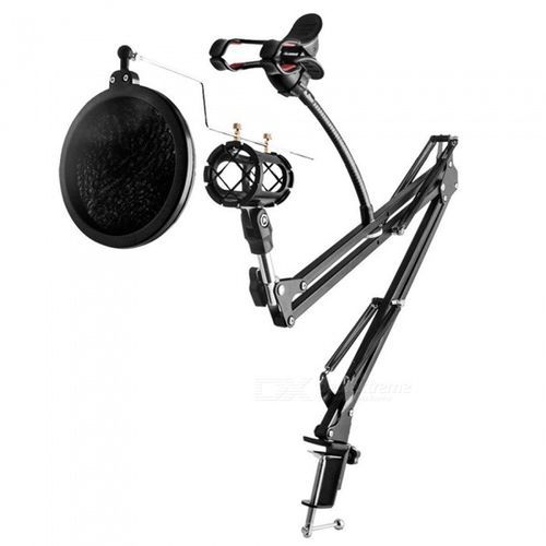Professional Adjustable Desk Recording Microphone Stand With Phone Holder,Pop Filter.BLACK