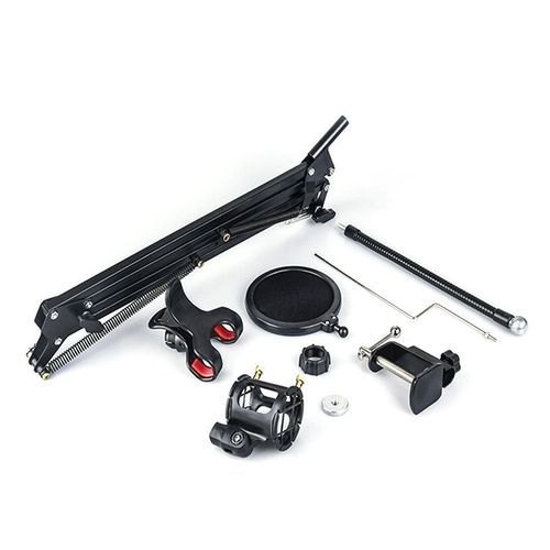 Professional Adjustable Desk Recording Microphone Stand With Phone Holder,Pop Filter.BLACK