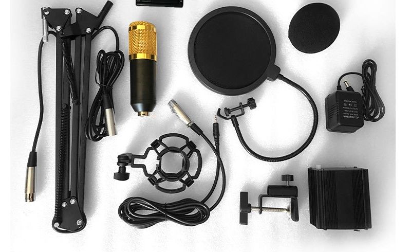 Premium Quality BM800 Studio Condenser Microphone Network Karaoke With Special Bracket,Power Supply,Pop Filter(Complete Set)/Studio Recording Condenser Microphone .BLACK