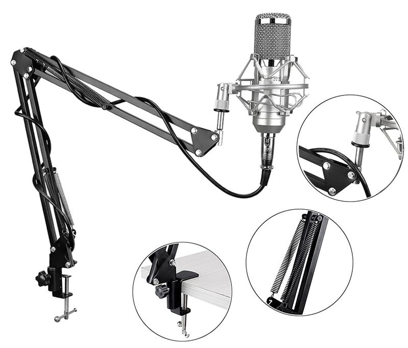 Premium Quality BM800 Studio Condenser Microphone Network Karaoke With Special Bracket,Power Supply,Pop Filter(Complete Set)/Studio Recording Condenser Microphone .BLACK