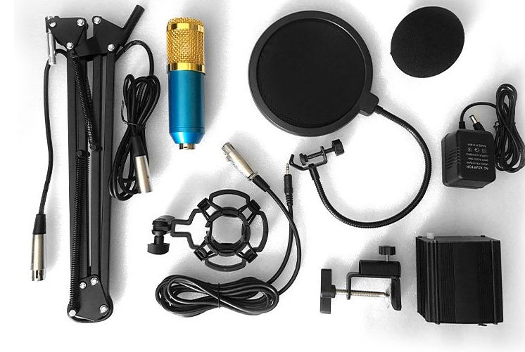 Premium Quality BM800 Studio Condenser Microphone Network Karaoke With Special Bracket,Power Supply,Pop Filter(Complete Set)/Studio Recording Condenser Microphone .BLACK