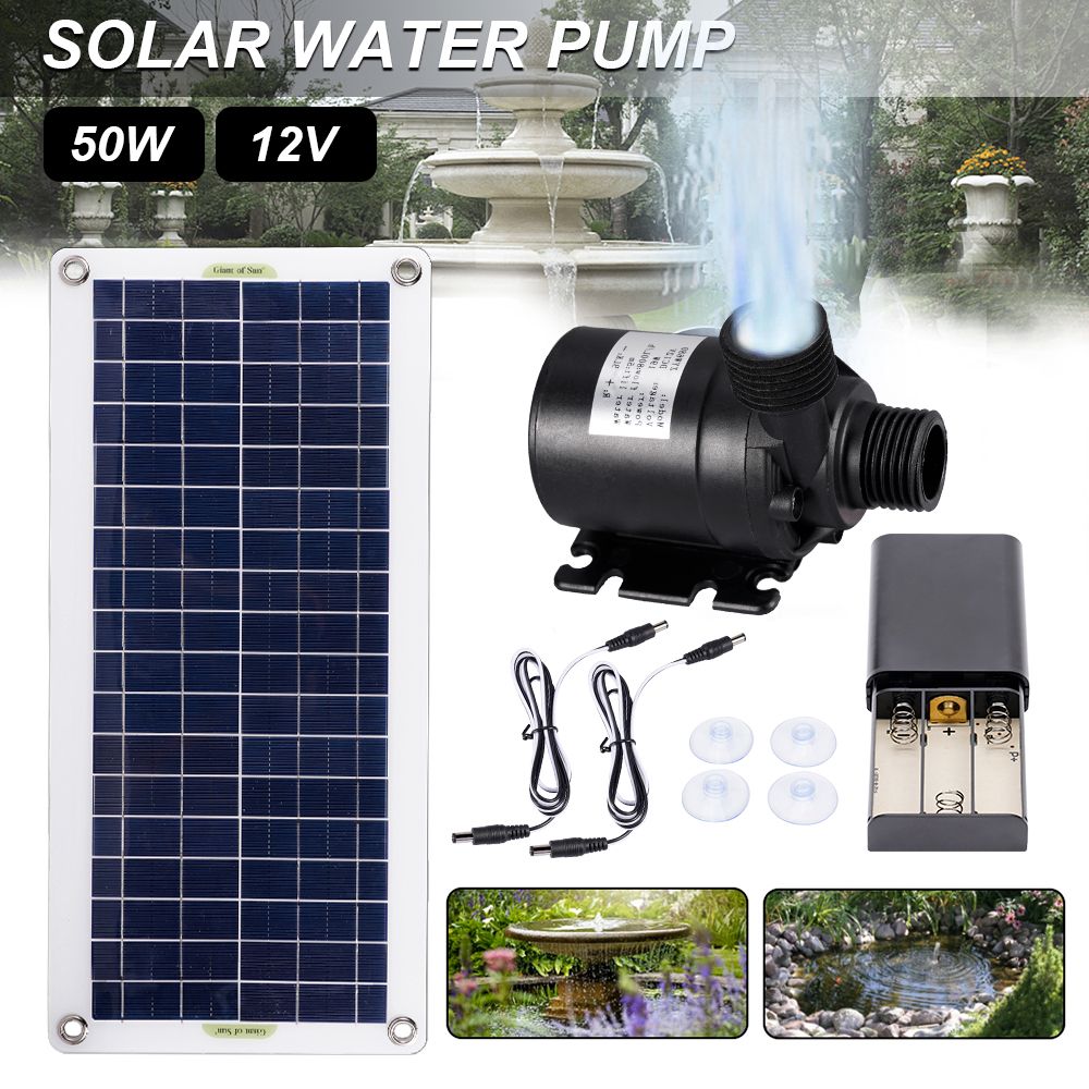 50W Brushless Solar Power Water Pump Set 800L/H Ultra-quiet Submersible Water Pump Motor Fish Pond