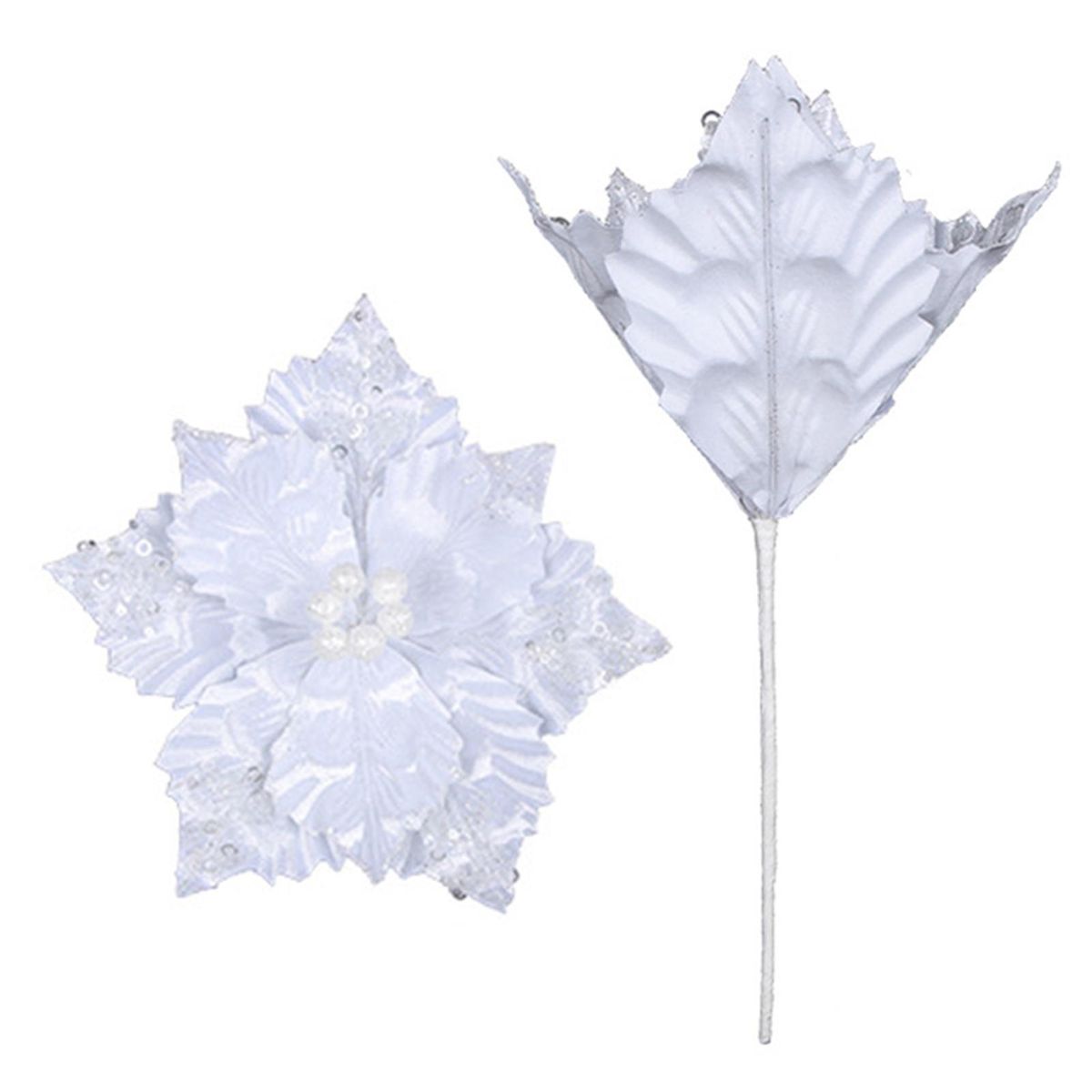 Festive Christmas Flower Decoration Sparkling Holiday Glitter for Tree White