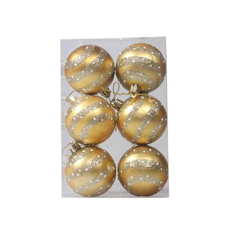 6PCS 6cm Painted Christmas Ball Decoration Props(Golden Star Dot Horizontal Line)