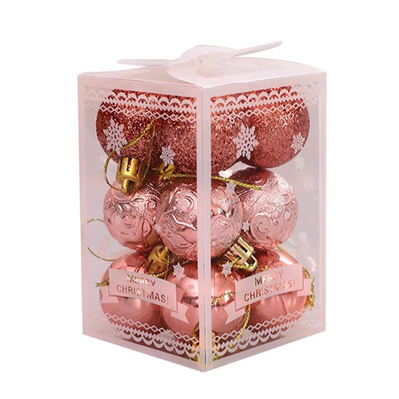 12PCS 4cm Christmas Ball Special Shape + Glitter + Bright Set(Rose Gold)