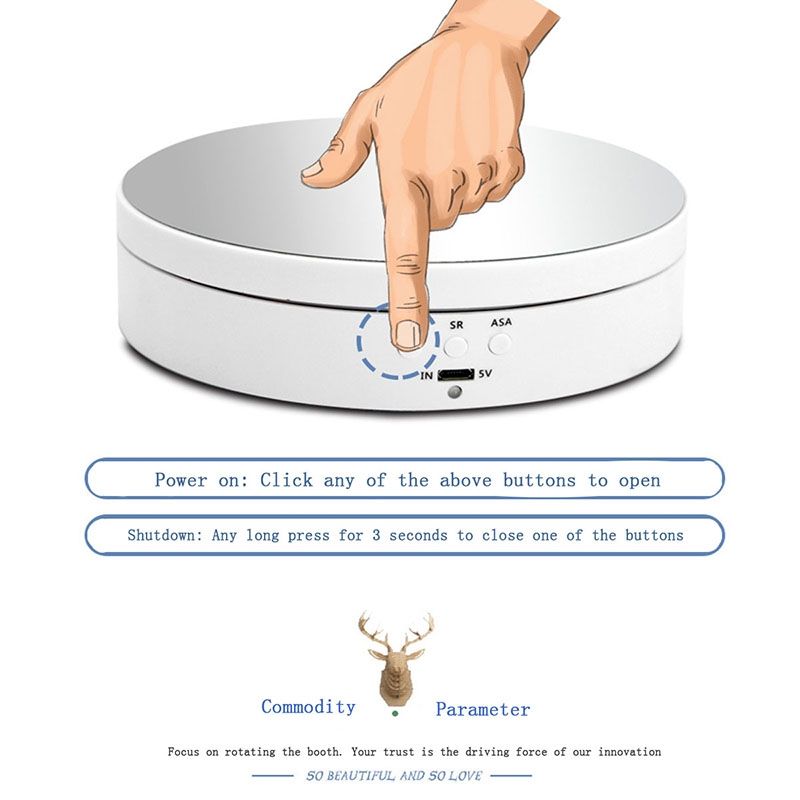 13.8cm Mirror Style USB Charging Smart 360 Degree Rotating Turntable Display Stand Video Shooting Props Turntable For Photography, Load 3kg (White)