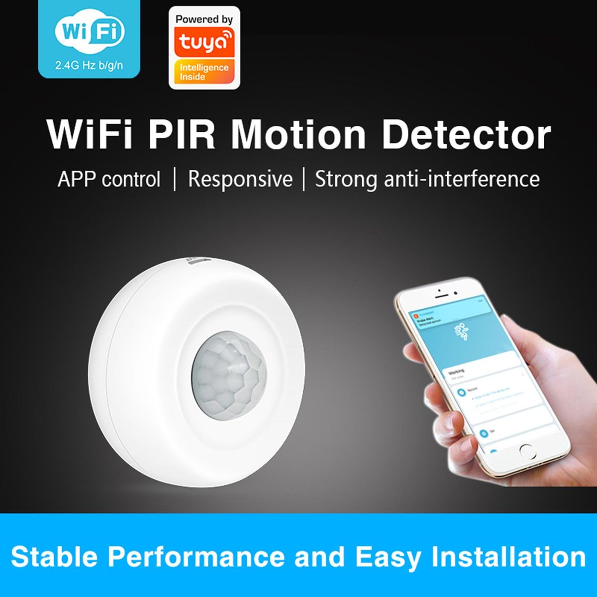 Smart PIR Motion Sensor, USB/ Battery Powered Ceiling / Wall WiFi Motion Detector with Illumination Detection Function for Home Office Mall