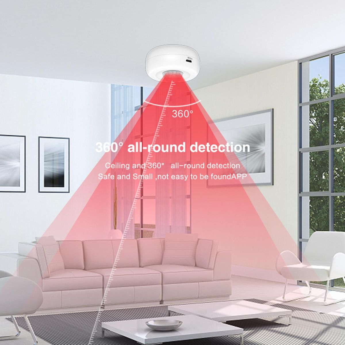 Smart PIR Motion Sensor, USB/ Battery Powered Ceiling / Wall WiFi Motion Detector with Illumination Detection Function for Home Office Mall