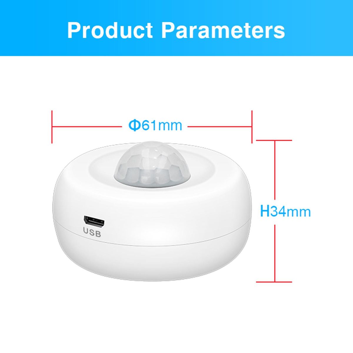Smart PIR Motion Sensor, USB/ Battery Powered Ceiling / Wall WiFi Motion Detector with Illumination Detection Function for Home Office Mall