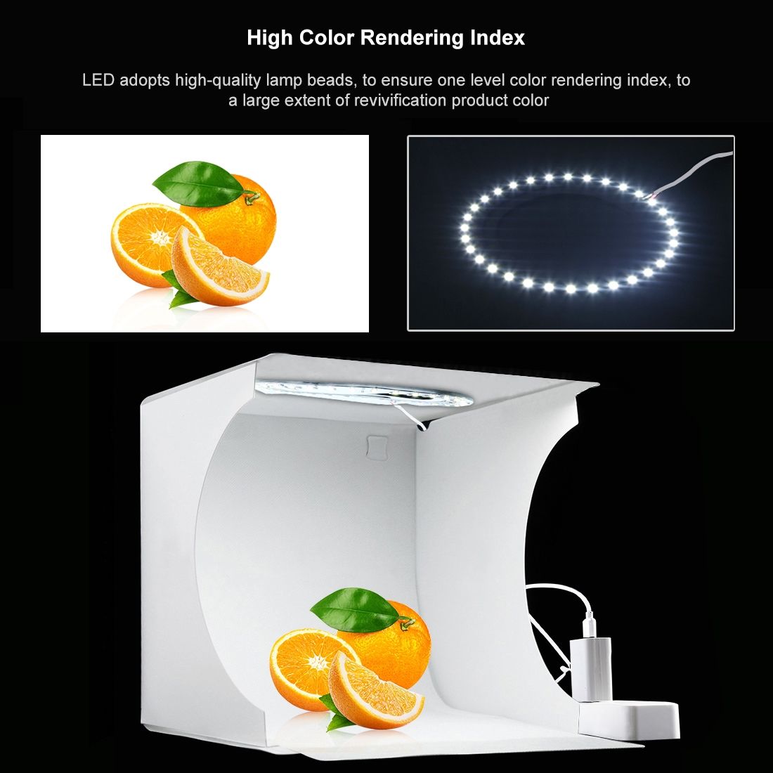 PULUZ 20cm Ring LED Panel Folding Portable Light Photo Lighting Studio Shooting Tent Box Kit With 6 Colors Backdrops (Black, White, Orange, Red, Green, Blue), Unfold Size: 24cm X 23cm X 22cm