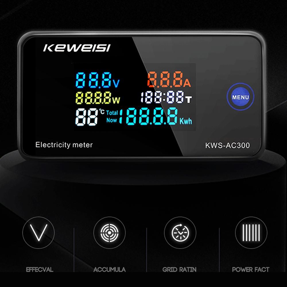 AC50-300V Digital Voltmeter Ammeter Power Current Voltage Temperature Humidity Measurement Device 10A/100A Close-CT Open-CT Optional