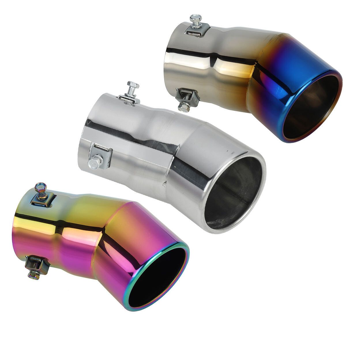 70MM Universal Car Rear Round Exhaust End Tail Pipe Cool Blue Muffler Tippipe Throat Tube Stainless Steel [Blue, Silver]