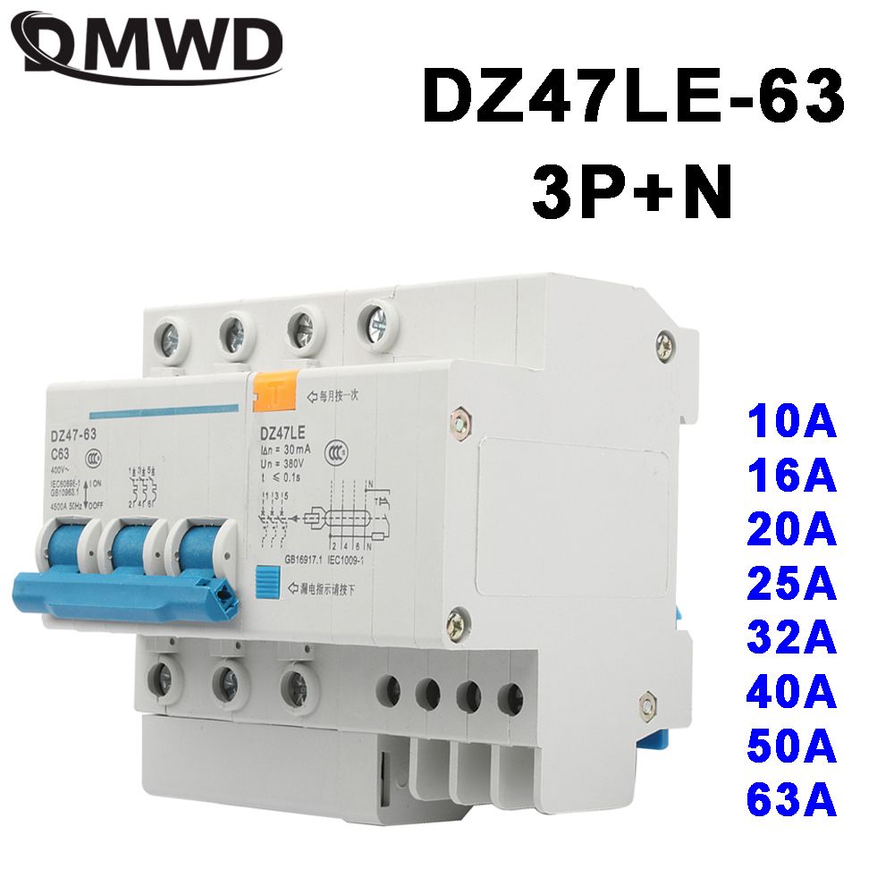 DZ47LE-63 3P+N 10A 16A 20A 32A 400V~ 40A 50A 63A 50 60HZ