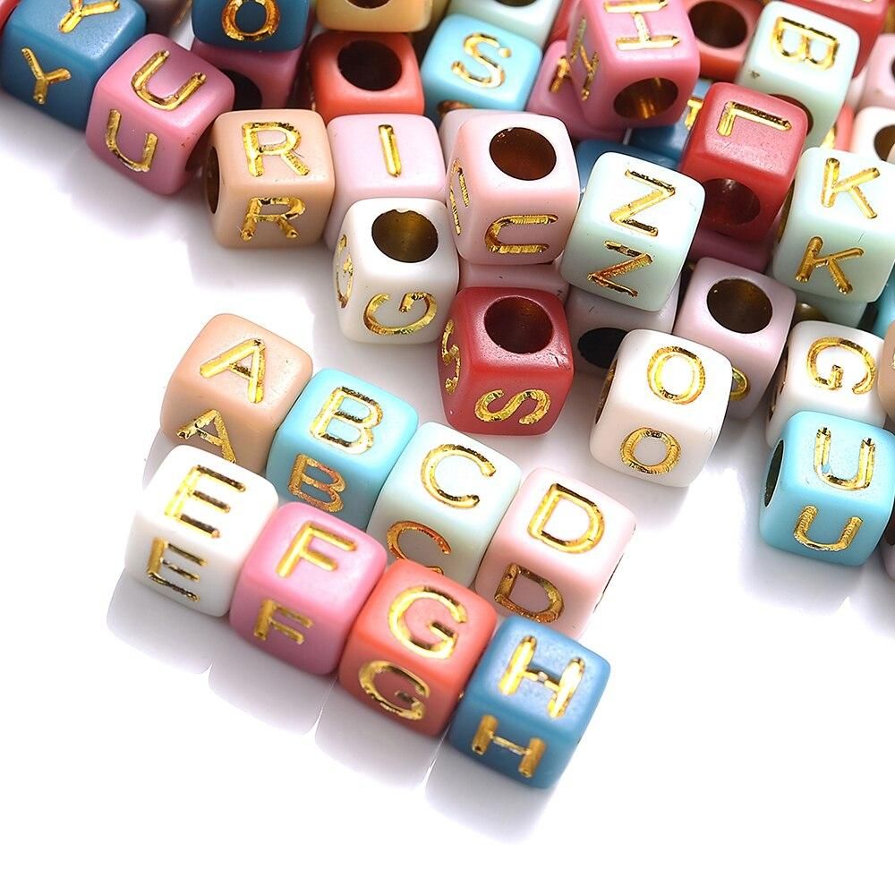 iYOE 100pcs Vintage Letter Acrylic Beads Round Square Loose Spacer Beads For Making Bracelet DIY Craft Jewelry Accessories