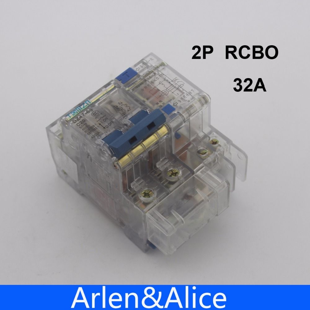 Transparent DZ47LE 2P 32A 230V~ 50HZ 60HZ Residual Current