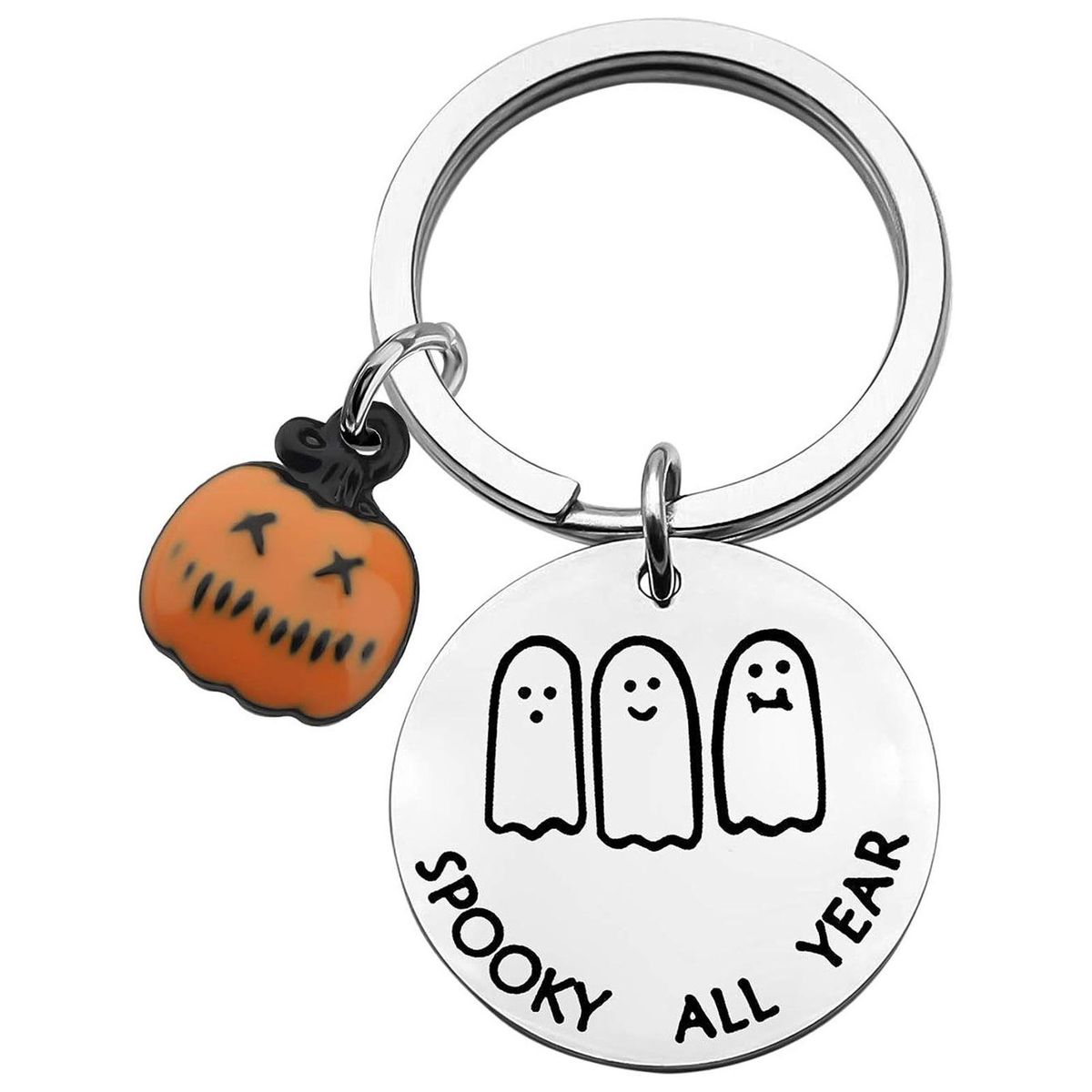 Exquisite Key Chain Spooky Stainless Steel Ghost Pumpkin for Couples White