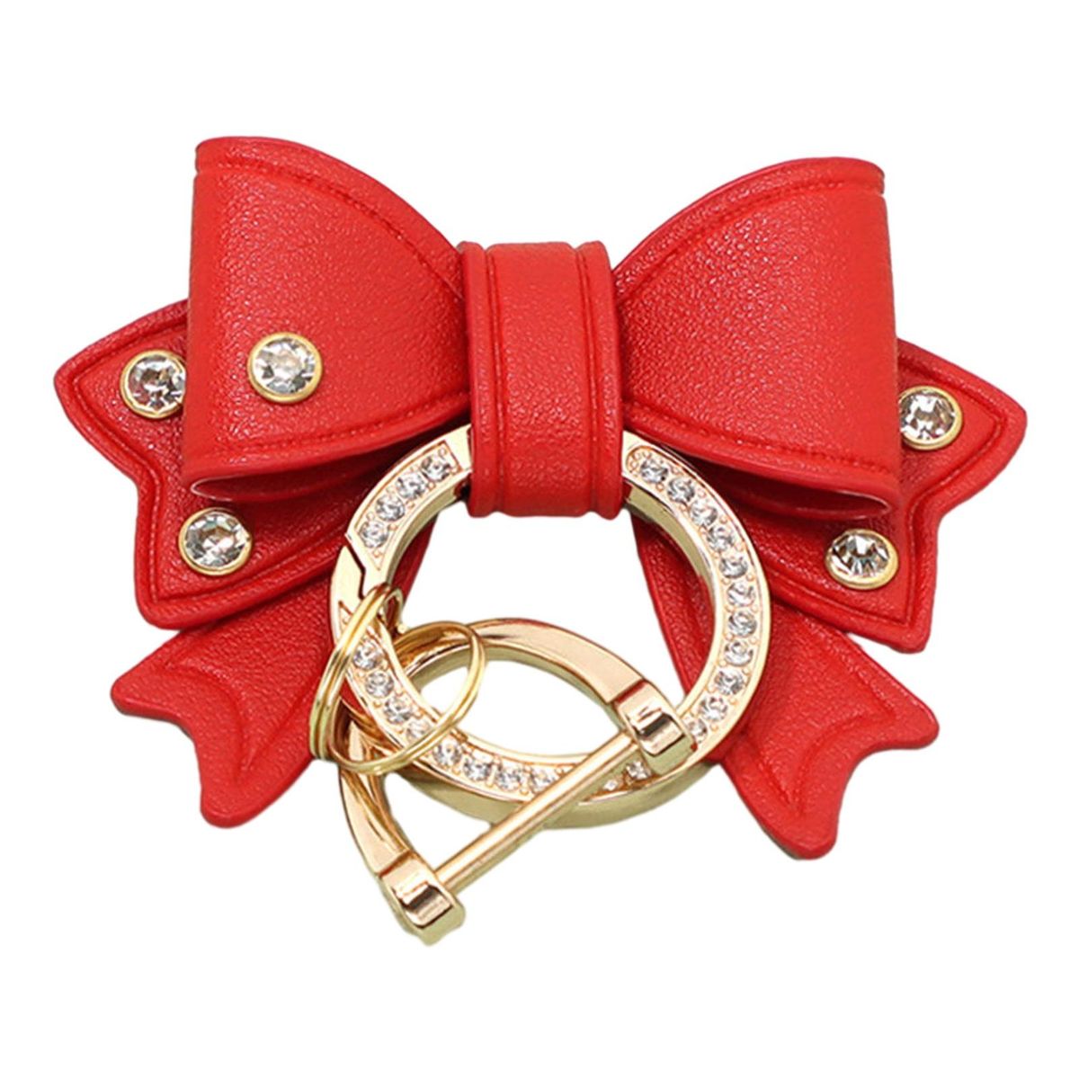 Pendant Keychain Sparkling Bow Key Holder Elegant for Womens Red