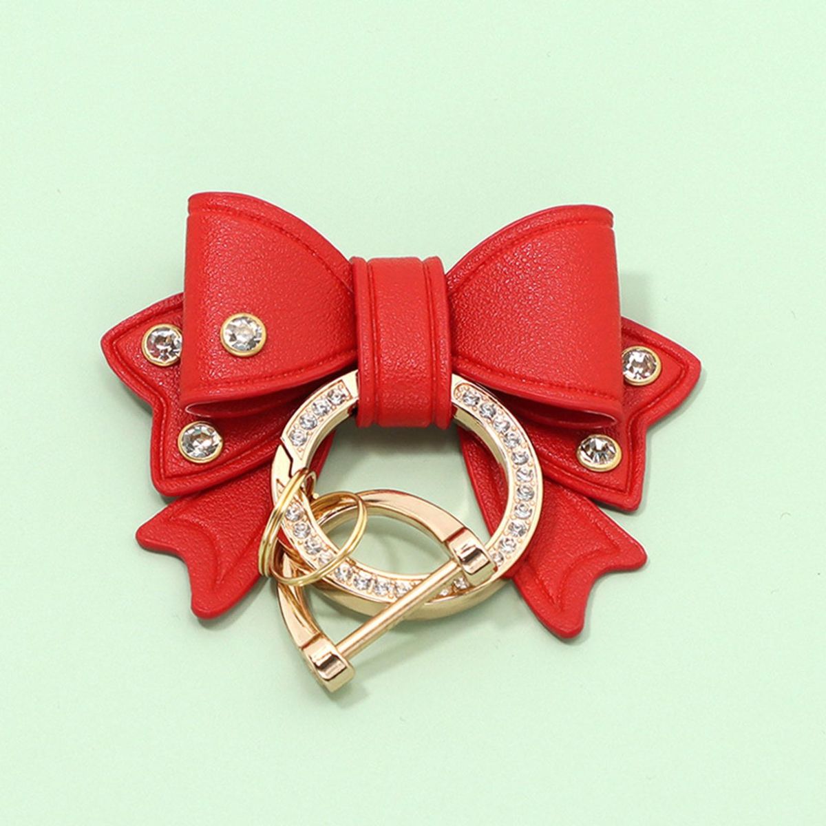 Pendant Keychain Sparkling Bow Key Holder Elegant for Womens Red