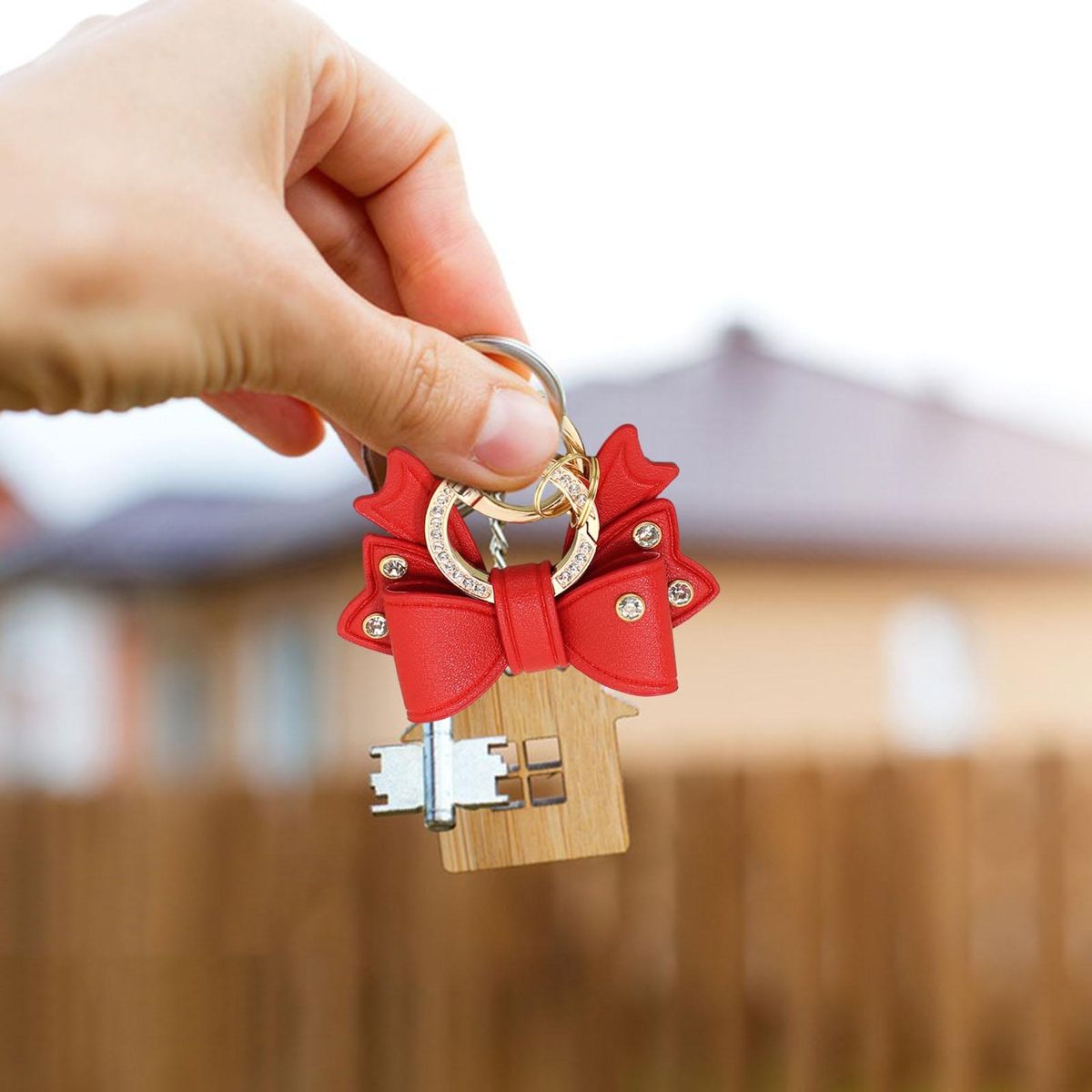 Pendant Keychain Sparkling Bow Key Holder Elegant for Womens Red
