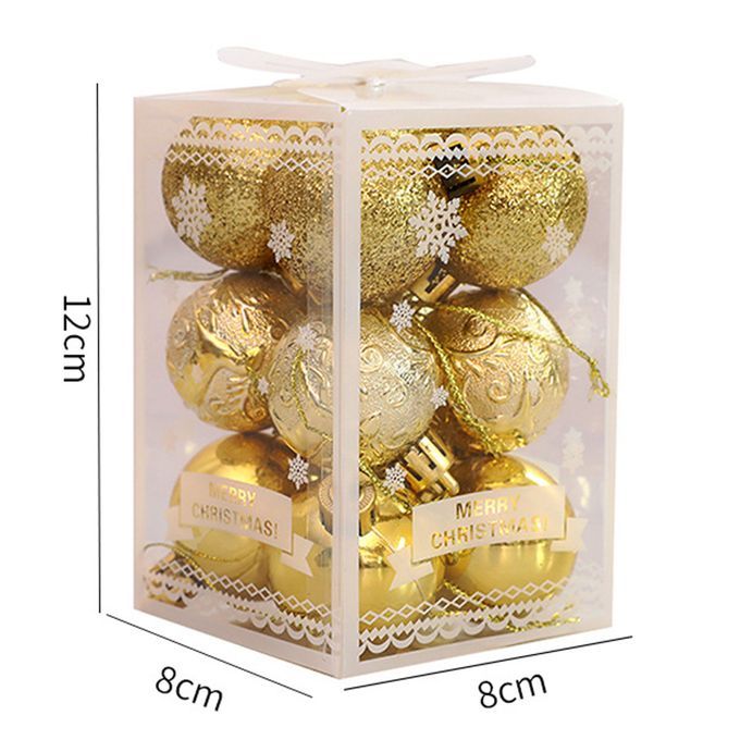 12Pcs/1 Box Plastic Xmas Ball Vibrant Color-Champaign Golden