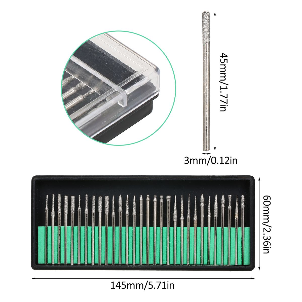 30Pcs Diamond Burr Bits Carving Drill Bits Diamond Burr