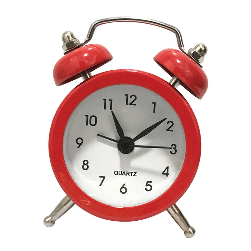 Loud Bell Snooze Alarm Clock  12 Hour Display Tabletop Quartz Red