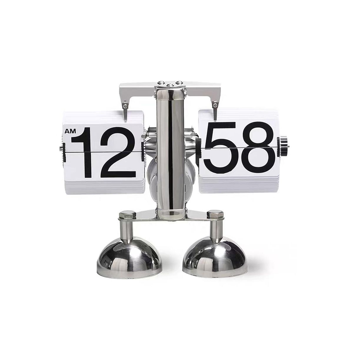 Automatic Page Turning Clock Stainless Steel Double Foot Small Scales Flip Desk Clock Vintage Living Room Home Decoration