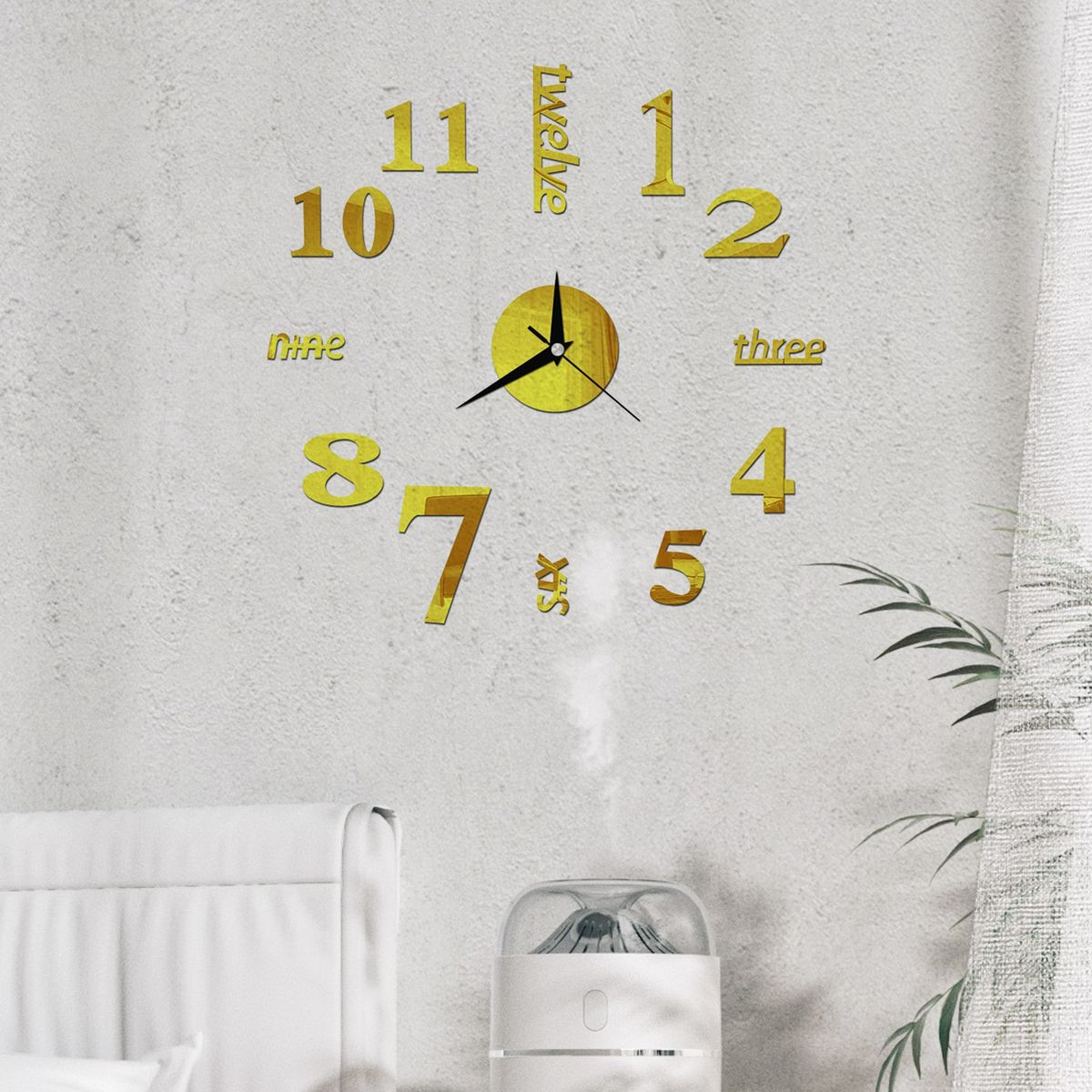 Wall Watches Stickers 3D Effect English Decorative Clock Golden