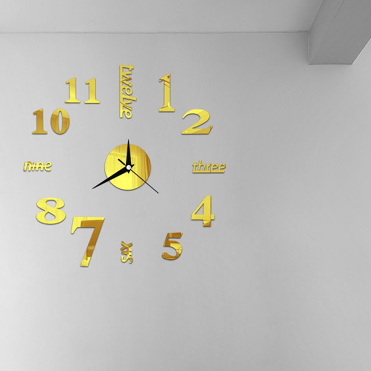 Wall Watches Stickers 3D Effect English Decorative Clock Golden