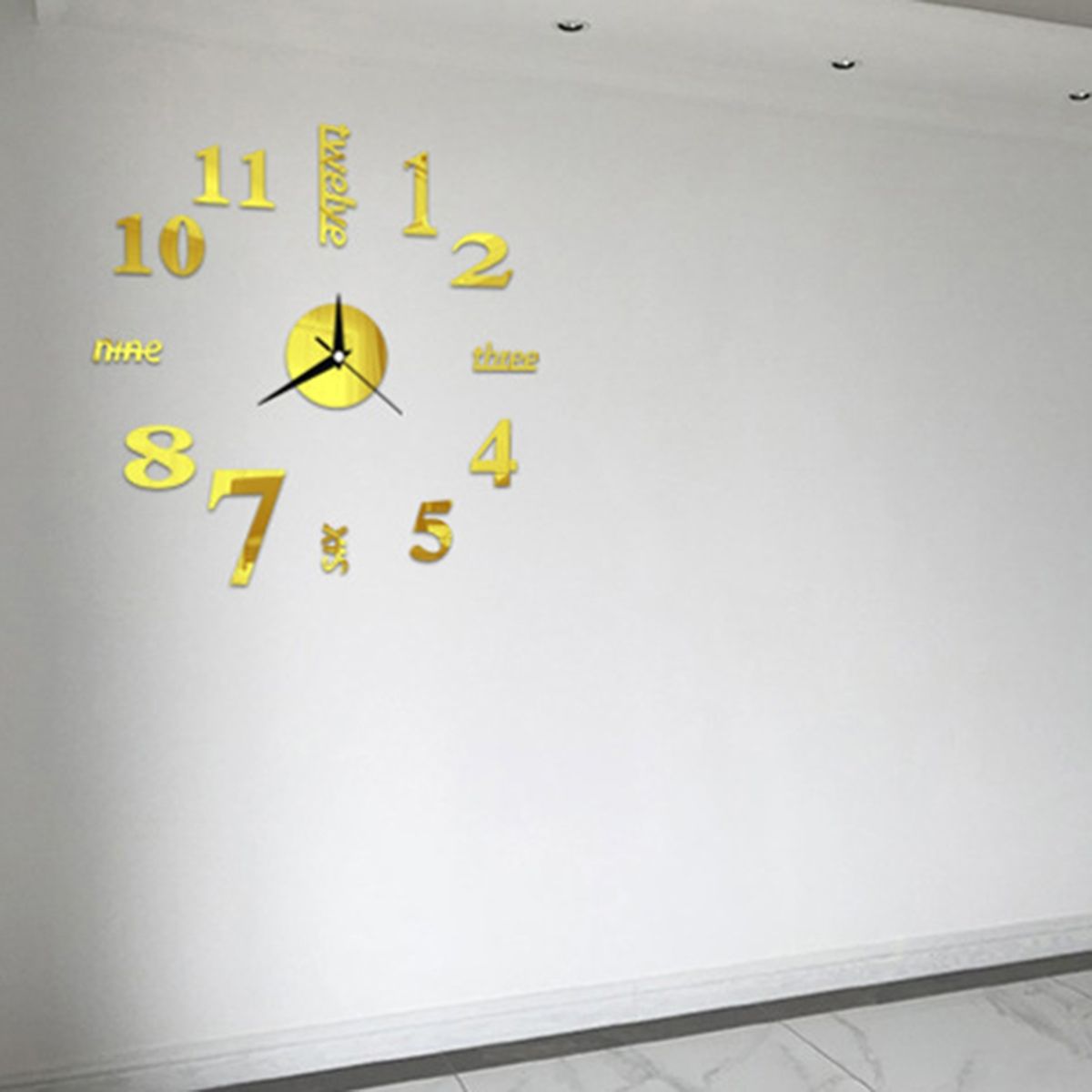 Wall Watches Stickers 3D Effect English Decorative Clock Golden