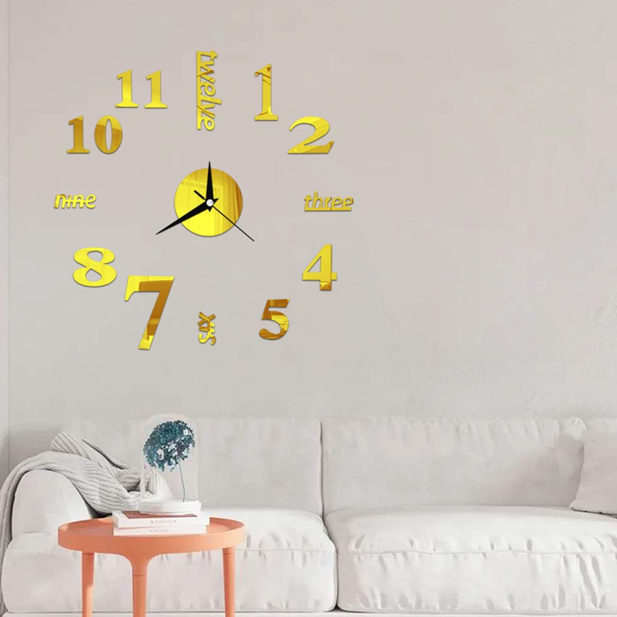 Wall Watches Stickers 3D Effect English Decorative Clock Golden