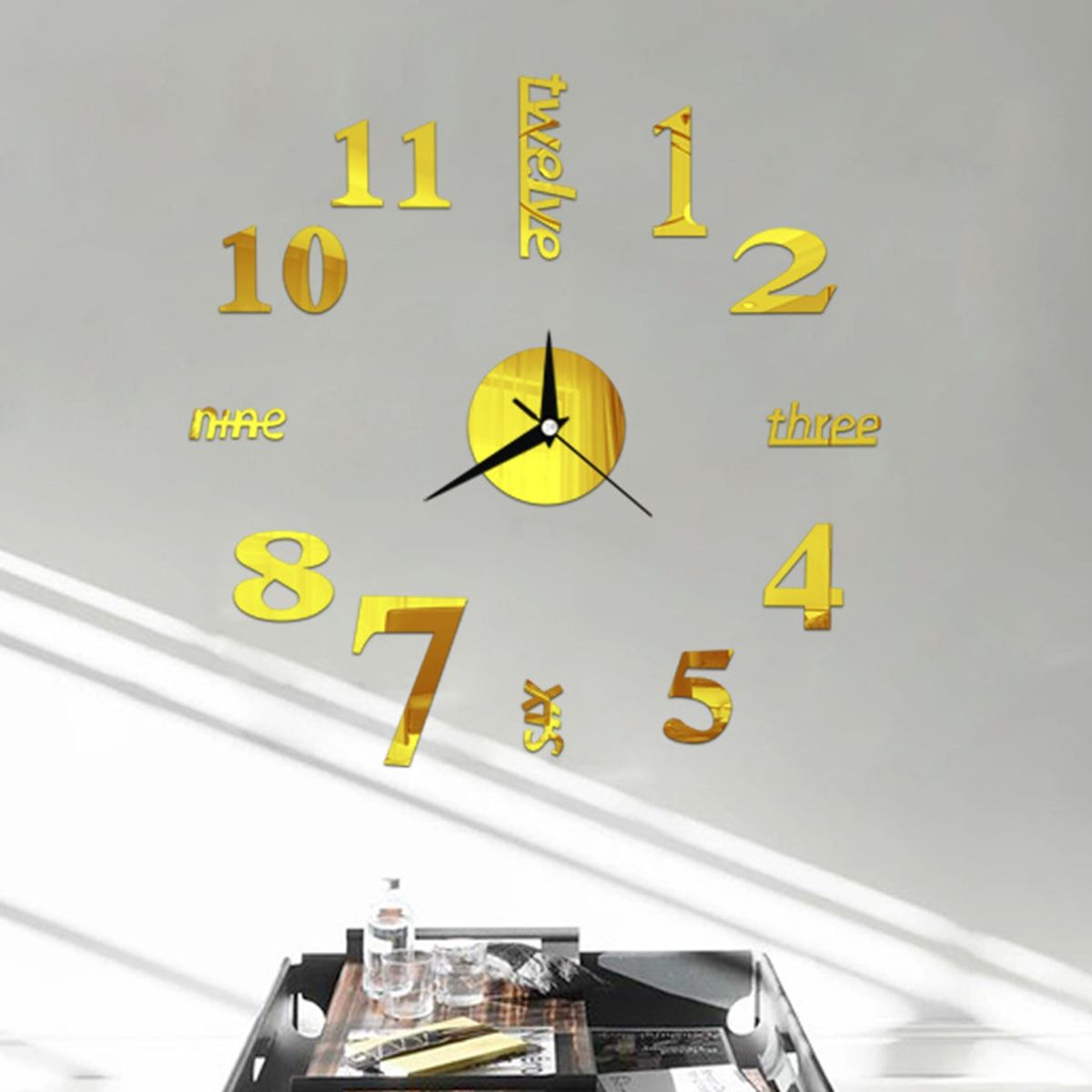 Wall Watches Stickers 3D Effect English Decorative Clock Golden