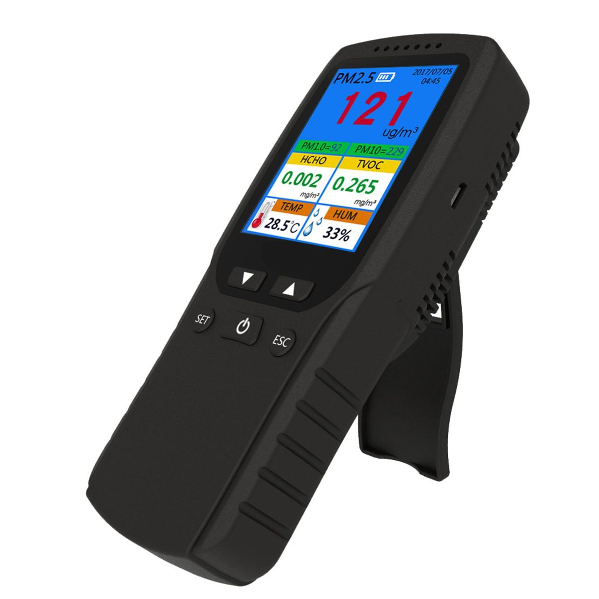 Air Quality Monitor for PM2.5 PM1.0 PM10 Formaldehyde TVOC Temperature Humidity LCD Screen Real Time Display